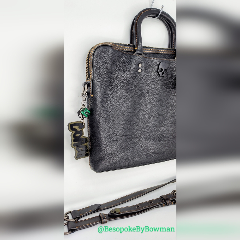 Coach Rogue Slim Briefcase -One of Kind Custom Upcycled Bag with Skulls. Black - Picture 2 of 16